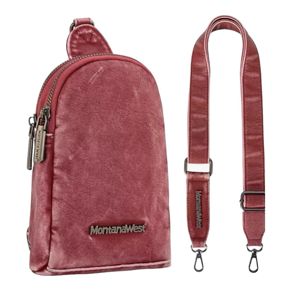 Distressed-Look Red Montana West Crossbody Sling Bag Cross Body Fanny Pack Purse